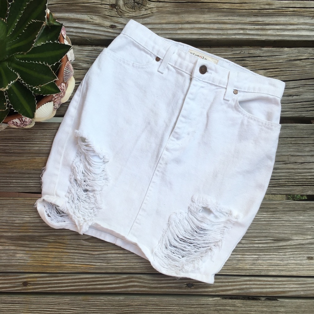 Pistola White Heavily Distressed Denim Skirt